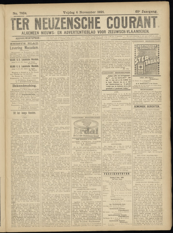 Ter Neuzensche Courant / Neuzensche Courant / (Algemeen) nieuws en advertentieblad voor Zeeuwsch-Vlaanderen 1925-11-06