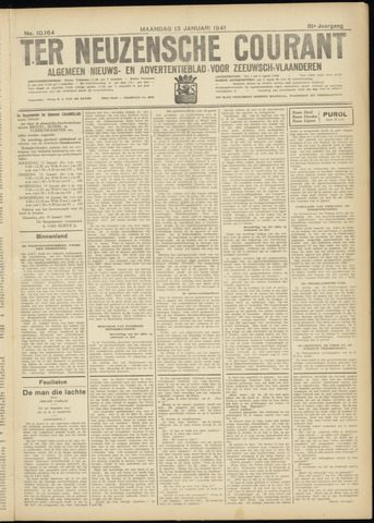 Ter Neuzensche Courant / Neuzensche Courant / (Algemeen) nieuws en advertentieblad voor Zeeuwsch-Vlaanderen 1941-01-13