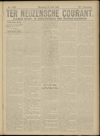 Ter Neuzensche Courant / Neuzensche Courant / (Algemeen) nieuws en advertentieblad voor Zeeuwsch-Vlaanderen 1922-06-26