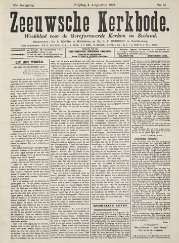 Zeeuwsche kerkbode, weekblad gewijd aan de belangen der gereformeerde kerken/ Zeeuwsch kerkblad 1922-08-04