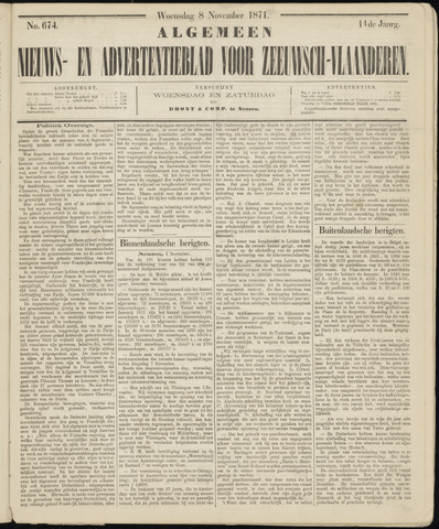 Ter Neuzensche Courant. Algemeen Nieuws- en Advertentieblad voor Zeeuwsch-Vlaanderen / Neuzensche Courant ... (idem) / (Algemeen) nieuws en advertentieblad voor Zeeuwsch-Vlaanderen 1871-11-08