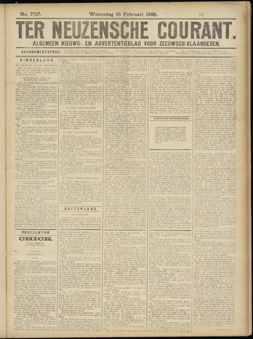 Ter Neuzensche Courant / Neuzensche Courant / (Algemeen) nieuws en advertentieblad voor Zeeuwsch-Vlaanderen 1925-02-25