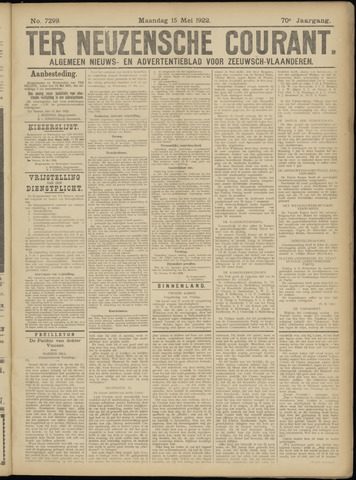 Ter Neuzensche Courant / Neuzensche Courant / (Algemeen) nieuws en advertentieblad voor Zeeuwsch-Vlaanderen 1922-05-15