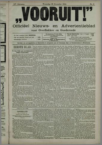 “Vooruit!”Officieel Nieuws- en Advertentieblad voor Overflakkee en Goedereede 1914-12-23