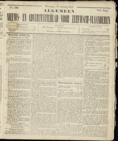 Ter Neuzensche Courant. Algemeen Nieuws- en Advertentieblad voor Zeeuwsch-Vlaanderen / Neuzensche Courant ... (idem) / (Algemeen) nieuws en advertentieblad voor Zeeuwsch-Vlaanderen 1871-01-18