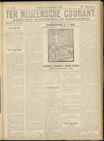 Ter Neuzensche Courant / Neuzensche Courant / (Algemeen) nieuws en advertentieblad voor Zeeuwsch-Vlaanderen 1922-09-15