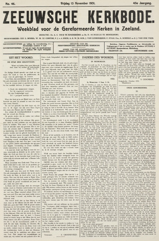 Zeeuwsche kerkbode, weekblad gewijd aan de belangen der gereformeerde kerken/ Zeeuwsch kerkblad 1931-11-13