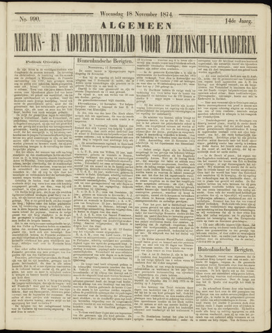 Ter Neuzensche Courant / Neuzensche Courant / (Algemeen) nieuws en advertentieblad voor Zeeuwsch-Vlaanderen 1874-11-18