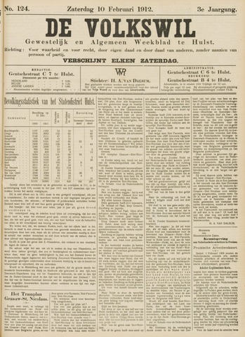 Volkswil/Natuurrecht. Gewestelijk en Algemeen Weekblad te Hulst 1912-02-10