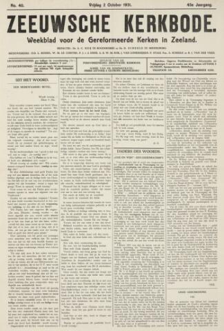 Zeeuwsche kerkbode, weekblad gewijd aan de belangen der gereformeerde kerken/ Zeeuwsch kerkblad 1931-10-02