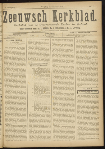 Zeeuwsche kerkbode, weekblad gewijd aan de belangen der gereformeerde kerken/ Zeeuwsch kerkblad 1904-10-21