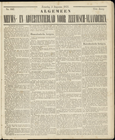 Ter Neuzensche Courant. Algemeen Nieuws- en Advertentieblad voor Zeeuwsch-Vlaanderen / Neuzensche Courant ... (idem) / (Algemeen) nieuws en advertentieblad voor Zeeuwsch-Vlaanderen 1871-08-05