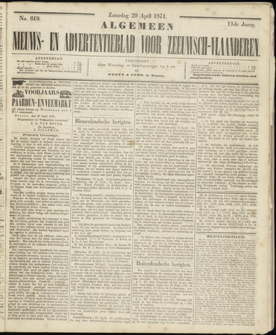Ter Neuzensche Courant. Algemeen Nieuws- en Advertentieblad voor Zeeuwsch-Vlaanderen / Neuzensche Courant ... (idem) / (Algemeen) nieuws en advertentieblad voor Zeeuwsch-Vlaanderen 1871-04-29