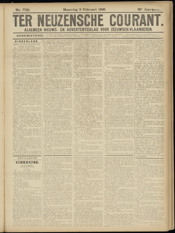 Ter Neuzensche Courant / Neuzensche Courant / (Algemeen) nieuws en advertentieblad voor Zeeuwsch-Vlaanderen 1925-02-09