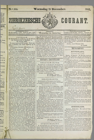 Zierikzeesche Courant 1852-12-29