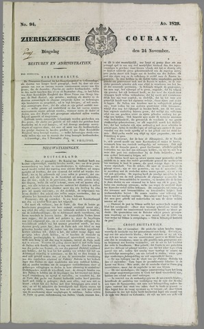 Zierikzeesche Courant 1829-11-24