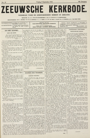 Zeeuwsche kerkbode, weekblad gewijd aan de belangen der gereformeerde kerken/ Zeeuwsch kerkblad 1932-09-09