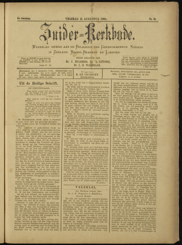 Zuider Kerkbode, Weekblad gewijd aan de belangen der gereformeerde kerken in Zeeland, Noord-Brabant en Limburg. 1902-08-15