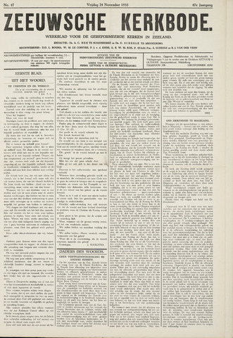 Zeeuwsche kerkbode, weekblad gewijd aan de belangen der gereformeerde kerken/ Zeeuwsch kerkblad 1933-11-24