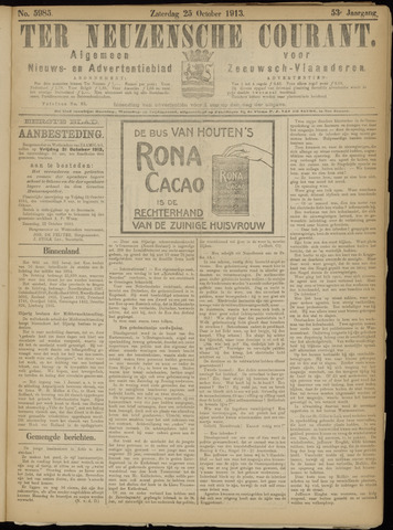 Ter Neuzensche Courant / Neuzensche Courant / (Algemeen) nieuws en advertentieblad voor Zeeuwsch-Vlaanderen 1913-10-25