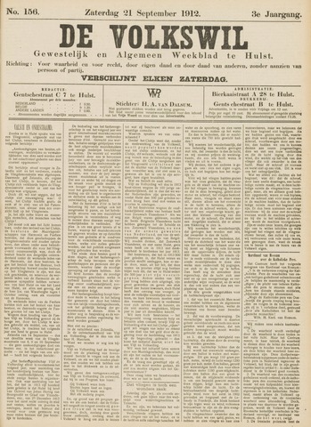 Volkswil/Natuurrecht. Gewestelijk en Algemeen Weekblad te Hulst 1912-09-21