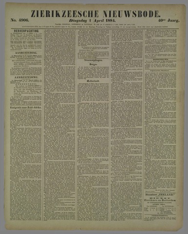 Zierikzeesche Nieuwsbode 1884-04-01
