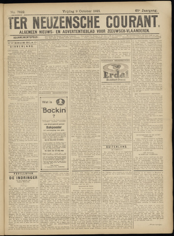 Ter Neuzensche Courant / Neuzensche Courant / (Algemeen) nieuws en advertentieblad voor Zeeuwsch-Vlaanderen 1925-10-09