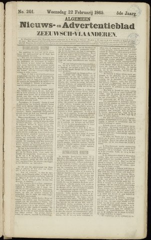 Ter Neuzensche Courant / Neuzensche Courant / (Algemeen) nieuws en advertentieblad voor Zeeuwsch-Vlaanderen 1865-02-22