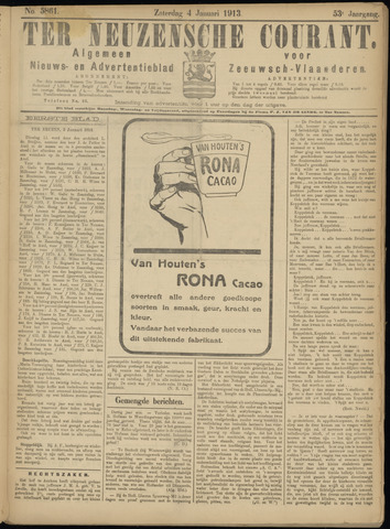 Ter Neuzensche Courant / Neuzensche Courant / (Algemeen) nieuws en advertentieblad voor Zeeuwsch-Vlaanderen 1913-01-04
