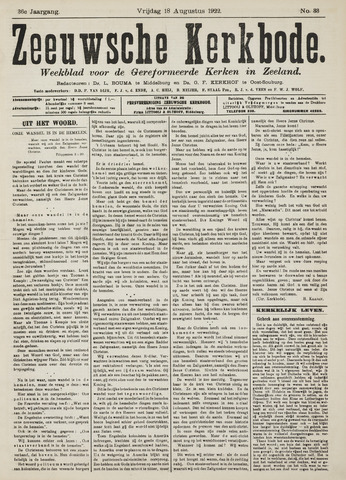 Zeeuwsche kerkbode, weekblad gewijd aan de belangen der gereformeerde kerken/ Zeeuwsch kerkblad 1922-08-18