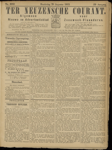 Ter Neuzensche Courant / Neuzensche Courant / (Algemeen) nieuws en advertentieblad voor Zeeuwsch-Vlaanderen 1913-08-28