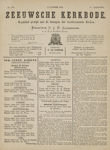 Zeeuwsche kerkbode, weekblad gewijd aan de belangen der gereformeerde kerken/ Zeeuwsch kerkblad 1889-10-19