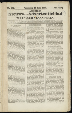 Ter Neuzensche Courant / Neuzensche Courant / (Algemeen) nieuws en advertentieblad voor Zeeuwsch-Vlaanderen 1865-06-14