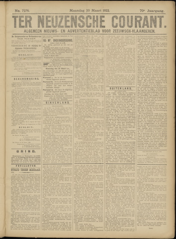 Ter Neuzensche Courant / Neuzensche Courant / (Algemeen) nieuws en advertentieblad voor Zeeuwsch-Vlaanderen 1922-03-20