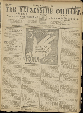 Ter Neuzensche Courant / Neuzensche Courant / (Algemeen) nieuws en advertentieblad voor Zeeuwsch-Vlaanderen 1913-12-06