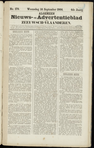 Ter Neuzensche Courant / Neuzensche Courant / (Algemeen) nieuws en advertentieblad voor Zeeuwsch-Vlaanderen 1864-09-14