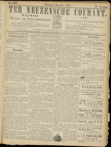 Ter Neuzensche Courant / Neuzensche Courant / (Algemeen) nieuws en advertentieblad voor Zeeuwsch-Vlaanderen 1913-12-02