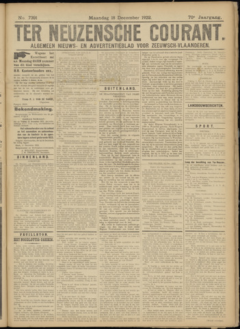 Ter Neuzensche Courant / Neuzensche Courant / (Algemeen) nieuws en advertentieblad voor Zeeuwsch-Vlaanderen 1922-12-18