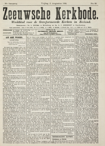 Zeeuwsche kerkbode, weekblad gewijd aan de belangen der gereformeerde kerken/ Zeeuwsch kerkblad 1922-08-11