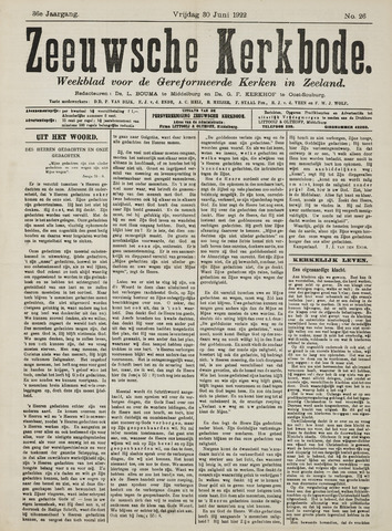 Zeeuwsche kerkbode, weekblad gewijd aan de belangen der gereformeerde kerken/ Zeeuwsch kerkblad 1922-06-30