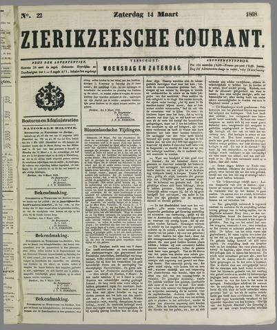 Zierikzeesche Courant 1868-03-14
