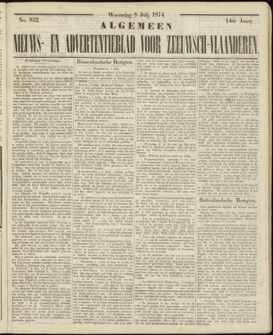 Ter Neuzensche Courant / Neuzensche Courant / (Algemeen) nieuws en advertentieblad voor Zeeuwsch-Vlaanderen 1874-07-08
