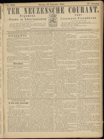 Ter Neuzensche Courant / Neuzensche Courant / (Algemeen) nieuws en advertentieblad voor Zeeuwsch-Vlaanderen 1911-09-19