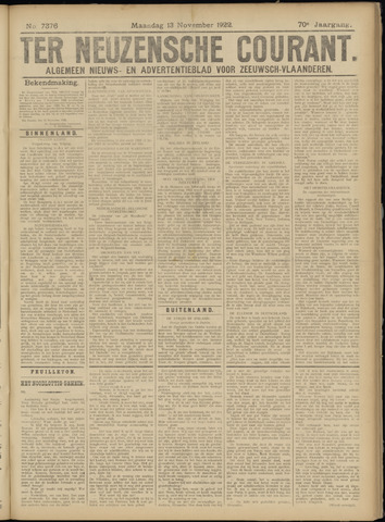 Ter Neuzensche Courant / Neuzensche Courant / (Algemeen) nieuws en advertentieblad voor Zeeuwsch-Vlaanderen 1922-11-13