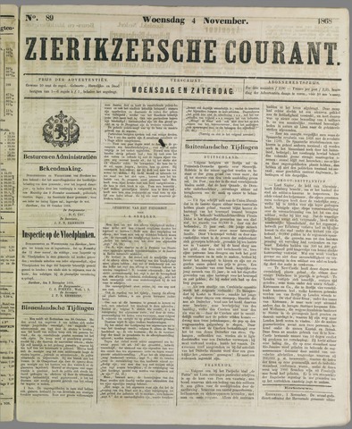 Zierikzeesche Courant 1868-11-04