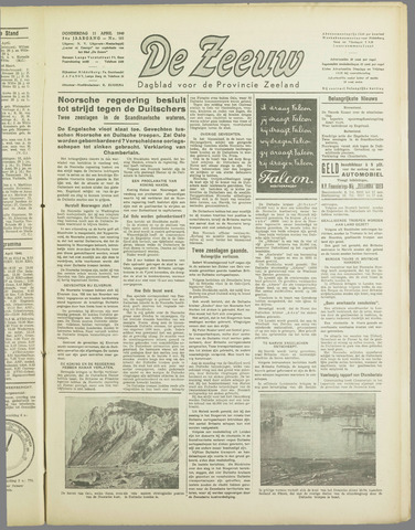 De Zeeuw. Christelijk-historisch nieuwsblad voor Zeeland 1940-04-11