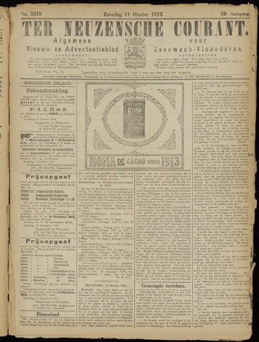 Ter Neuzensche Courant / Neuzensche Courant / (Algemeen) nieuws en advertentieblad voor Zeeuwsch-Vlaanderen 1913-10-11