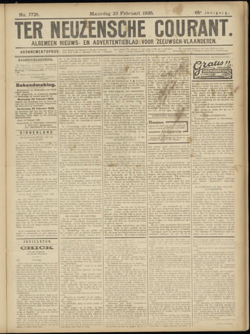 Ter Neuzensche Courant / Neuzensche Courant / (Algemeen) nieuws en advertentieblad voor Zeeuwsch-Vlaanderen 1925-02-23