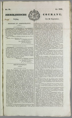 Zierikzeesche Courant 1829-09-25