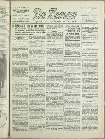 De Zeeuw. Christelijk-historisch nieuwsblad voor Zeeland 1940-03-08